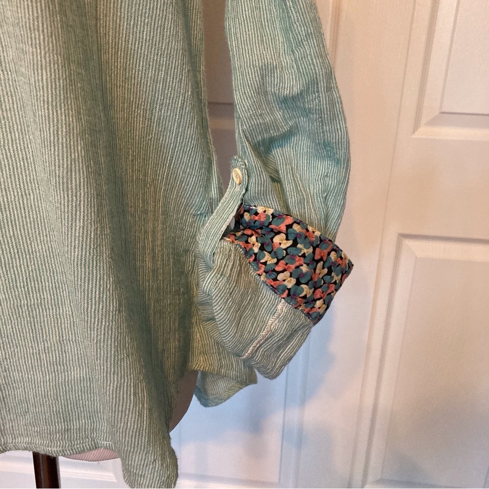 Isabella Sinclair Anthropology Green Long-sleeve Shirt S Lace Back Floral Cuff - Picture 5 of 7